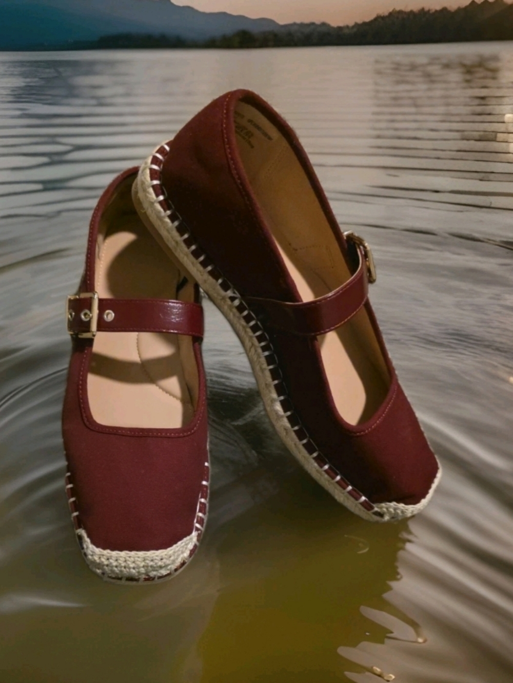 Pre-loved Time and Tru Women's Espadrille Mary Jane Burgundy Flats Sz 9.5
